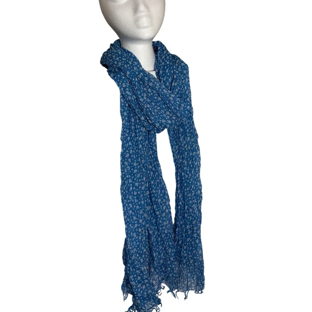 Lot of 2 Womens Floral Scarves Olive Green Infinity & Blue Ditsy Print Rectangle